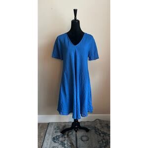 MASTRO MODA Women's Cut Blue Short Sleeve A-Line Linen MIdi Dress Size L